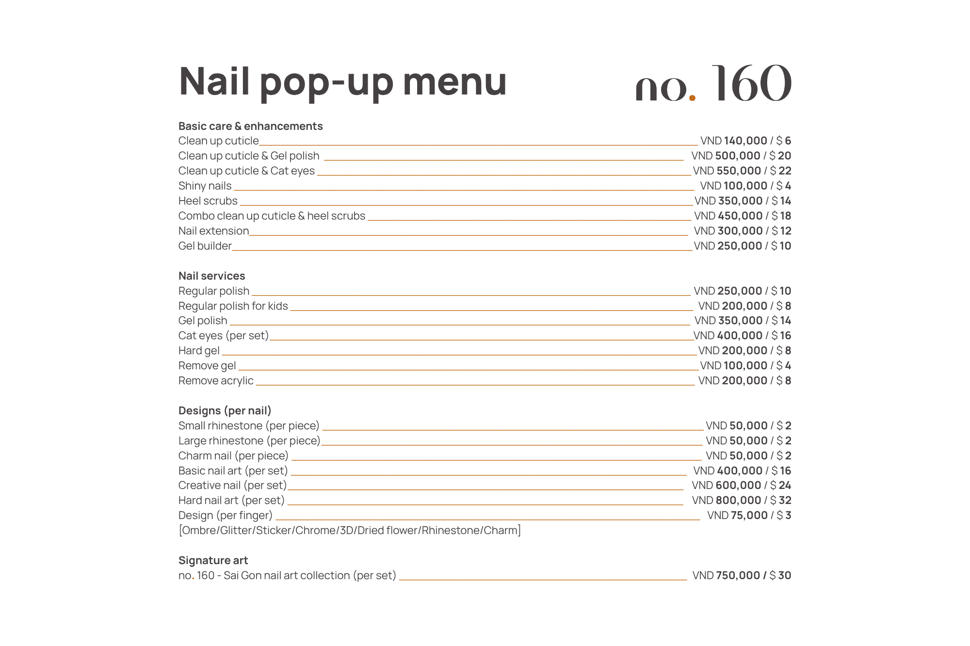 no. 160 Menu bật lên cho móng